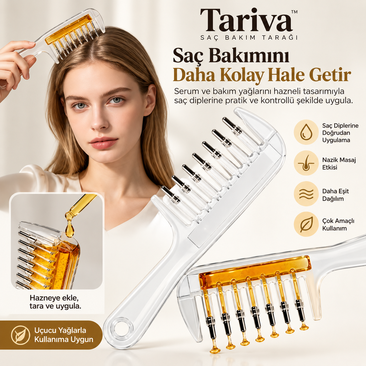 Tariva™ Hazneli Saç Bakım Tarağı